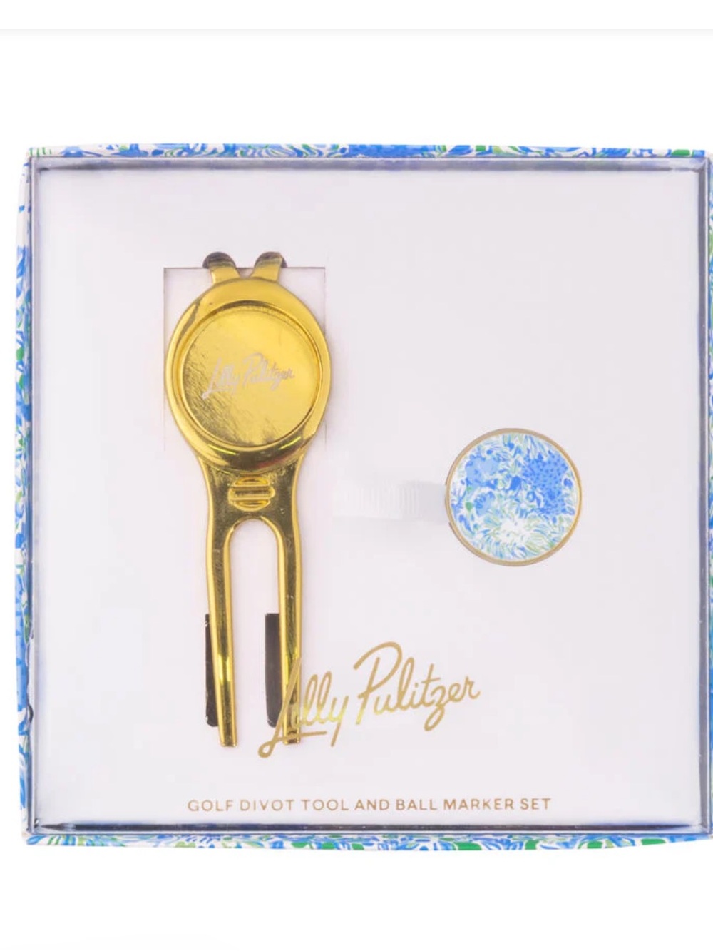 Brand New Lilly Pulitzer Gold Golf Divot Tool/ Ball Marker Set G in Dandy Lions